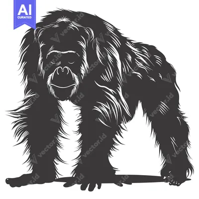 Silhouette of a Furry Orangutan Standing on a Branch