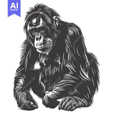 Popular premium asset: Black and White Illustration of a Sitting Chimpanzee