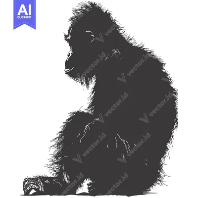 Aset desain premium: A Silhouetted Illustration of a Sitting Young Chimpanzee