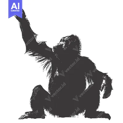 Aset desain premium: A Silhouette of a Chimpanzee Reaching Upward