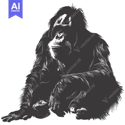 Popular premium asset: A Black and White Illustration of a Sitting Orangutan