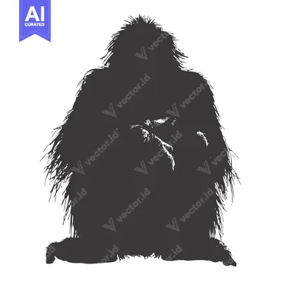 Aset premium populer: Silhouetted hairy primate sitting on a white background