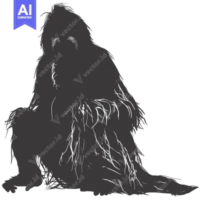 Aset desain premium: Silhouette of a seated orangutan with its arms crossed