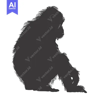 Aset desain premium: Silhouette of a Sitting Chimpanzee