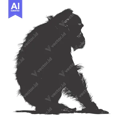 Premium design asset: Silhouette of a Chimpanzee Sitting with Its Head Down