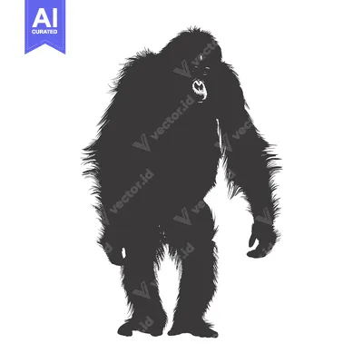 Aset desain premium: A Silhouette of a Furry, Roaring Ape