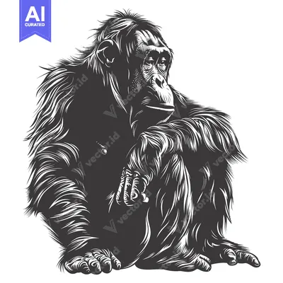 Popular premium asset: Black and White Illustration of a Sitting Chimpanzee