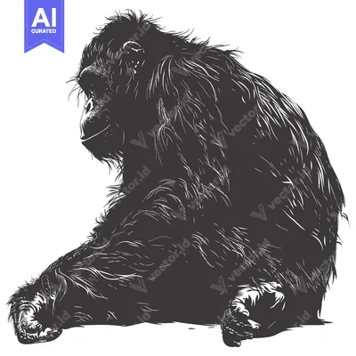 Premium design asset: A Black and White Illustration of a Sitting Chimpanzee