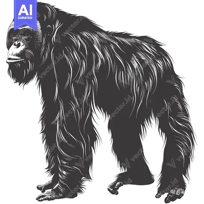 Premium design asset: A Silhouetted Illustration of a Furry, Standing Gorilla