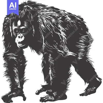 Premium design asset: A Black and White Illustration of an Orangutan