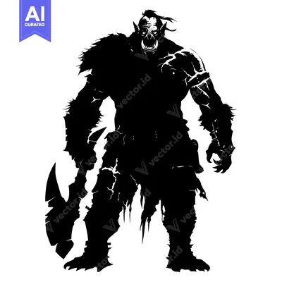 Aset desain premium: Silhouette of a Muscular Orc Holding an Axe