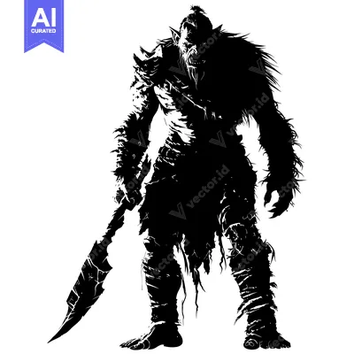 Premium design asset: A Silhouette of a Ferocious Orc Warrior Holding a Large Knife