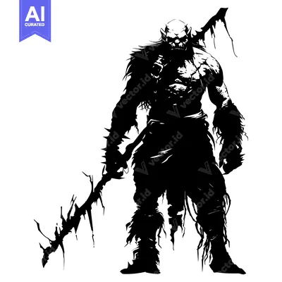 Premium design asset: A Silhouette of a Large Orc Holding a Spiked Club