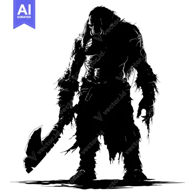 Aset desain premium: Silhouette of a Furry, Muscular, Axe-Wielding Creature