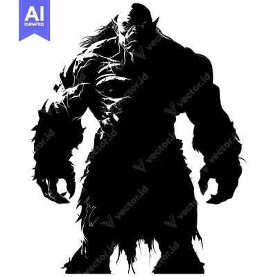 Aset desain premium: Silhouette of a Muscular Orcish Warrior