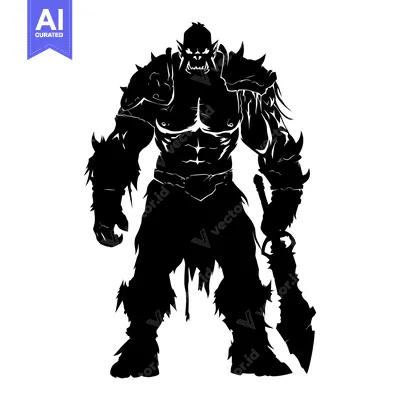 Aset desain premium: Silhouette of a Muscular Orc Warrior Holding a Sword