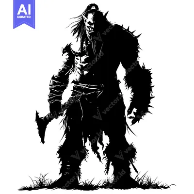 Premium design asset: Silhouette of a Ferocious Orc Warrior with an Axe