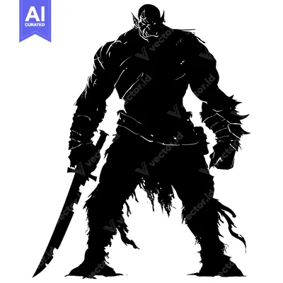 Silhouette of a Muscular Orc Warrior Holding a Sword