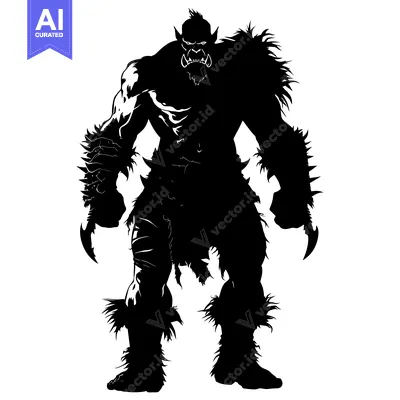 Black and White Silhouette of a Ferocious Orc