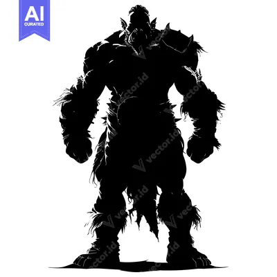 Silhouette of a Muscular Orc Warrior in Battle Stance