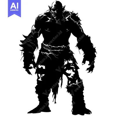 Aset desain premium: Silhouette of a Muscular Orc Warrior with Spiked Armor