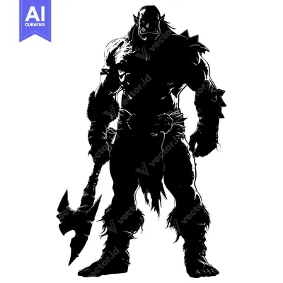 Aset desain premium: Silhouette of a Muscular Orc Warrior Holding an Axe