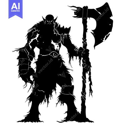 Aset desain premium: Silhouette of a Ferocious Warrior Holding an Axe
