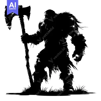 Silhouette of a Warrior Holding an Axe