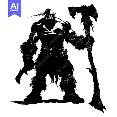 Premium design asset: Silhouette of a Muscular Orc Warrior Holding a Large Axe