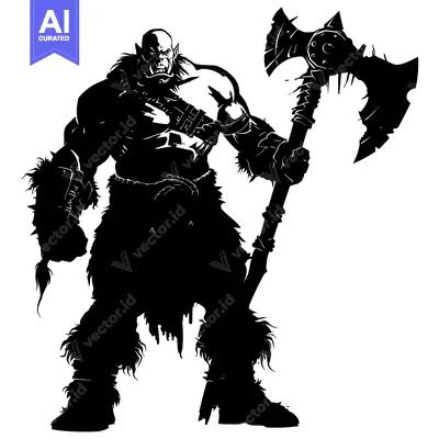 Popular premium asset: Silhouette of a Muscular Orc Warrior Holding a Large Axe