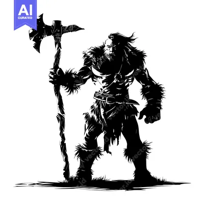 Aset premium populer: Silhouette of a Bearded Warrior Holding a Large Axe