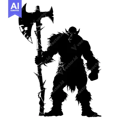 Popular premium asset: Silhouette of a Furry Warrior Holding a Large Axe