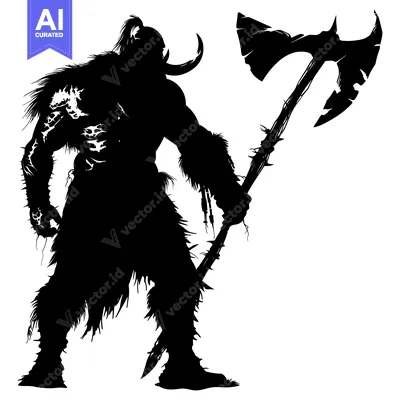 Aset premium populer: Silhouette of a Barbarian Warrior Holding a Large Axe