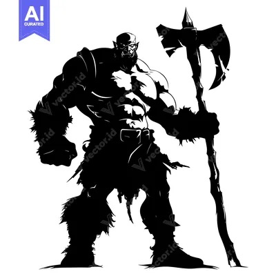 Premium design asset: Silhouette of a Muscular Orc Holding an Axe