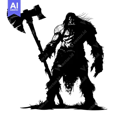 A Silhouette of a Hulking Barbarian Holding a Massive Axe
