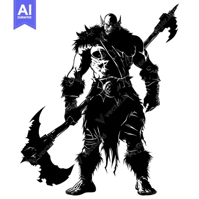 Aset premium populer: A Silhouetted Orc Warrior Holding a Large Axe