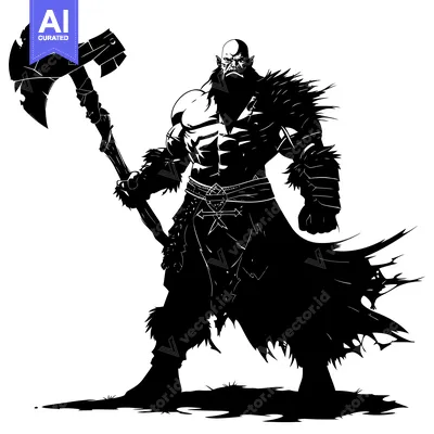Aset premium populer: Silhouetted Orcish Warrior Holding an Axe