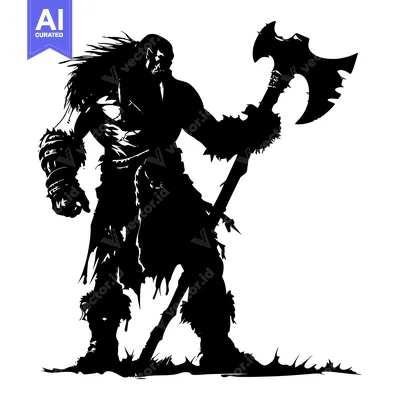 Silhouette of a Warrior Holding a Large Axe