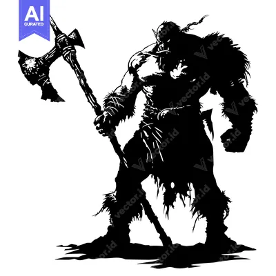 Aset desain premium: Silhouetted Orc Warrior with Axe