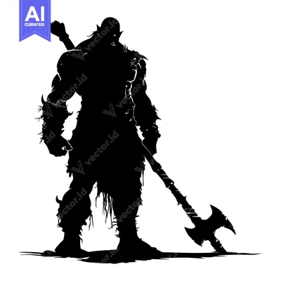 Premium design asset: Silhouette of a Muscular Orc Warrior Holding a Two-Headed Axe