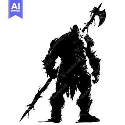Aset desain premium: Silhouette of a Muscular Orc Warrior Holding a Battle Axe
