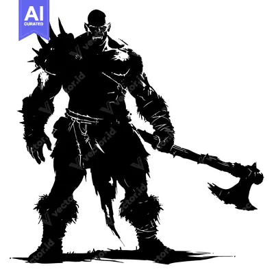 Popular premium asset: Silhouette of a Ferocious Orc Holding an Axe