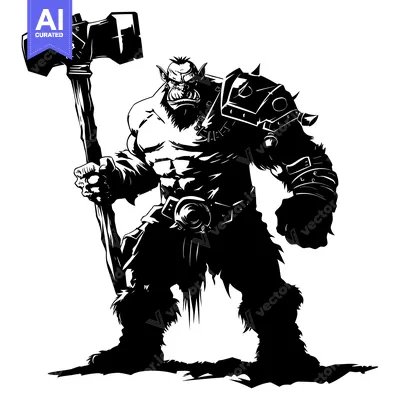 Aset premium populer: A muscular, fierce-looking orc wielding a massive warhammer