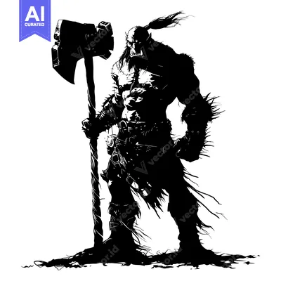 Popular premium asset: A Silhouetted Orc Warrior Holding a Large Axe