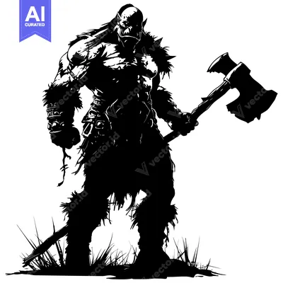 Silhouette of a Powerful Orc Warrior Holding an Axe