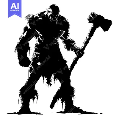 Popular premium asset: Silhouette of a Ferocious Orc Holding a Large Hammer