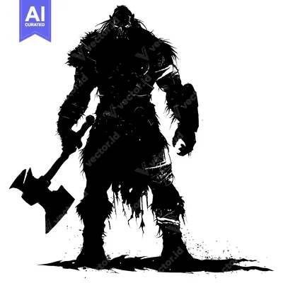 Premium design asset: Silhouette of a Ferocious Orc Warrior Holding an Axe