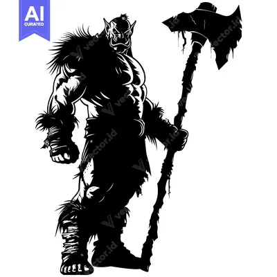 Aset desain premium: Silhouette of a Muscular Orc Warrior Holding an Axe