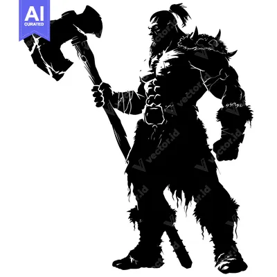 Aset desain premium: Silhouette of a Barbarian Warrior Holding a Large Axe
