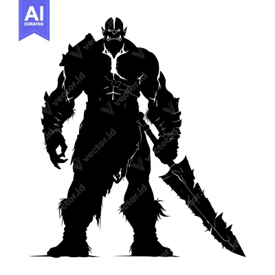 Popular premium asset: Silhouette of a Muscular Orc Warrior Holding a Spiked Sword